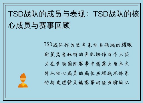 TSD战队的成员与表现：TSD战队的核心成员与赛事回顾